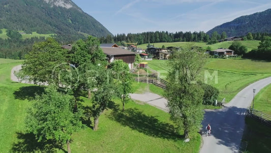 Aerial view of a farm in the Alps